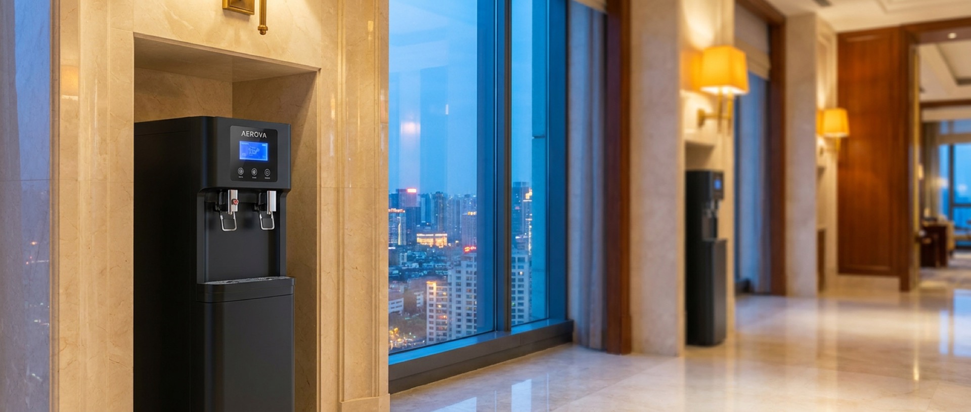 AEROVA water dispenser deployed in a premium Vietnamese hotel lobby