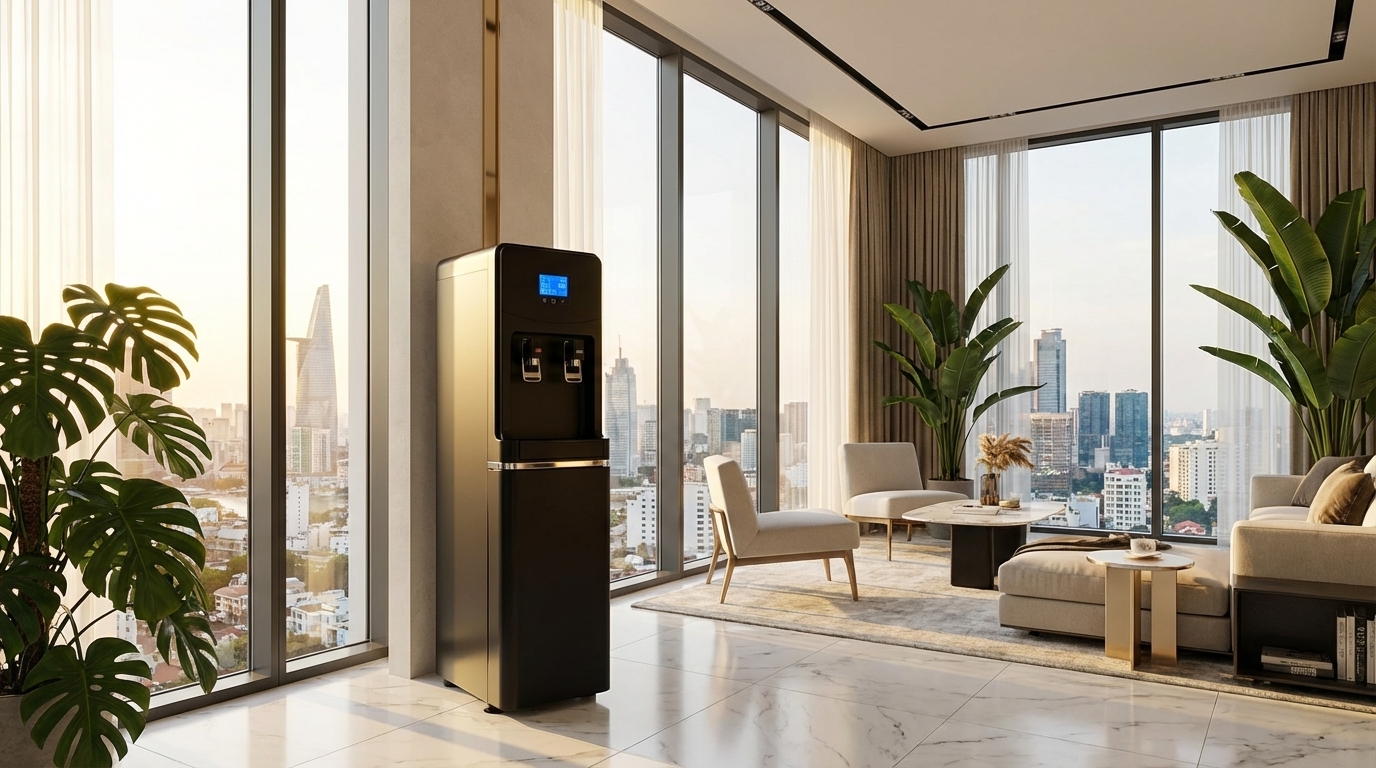 AEROVA LT-AWG20G in a calm modern Vietnamese living space, operating quietly at 45 decibels